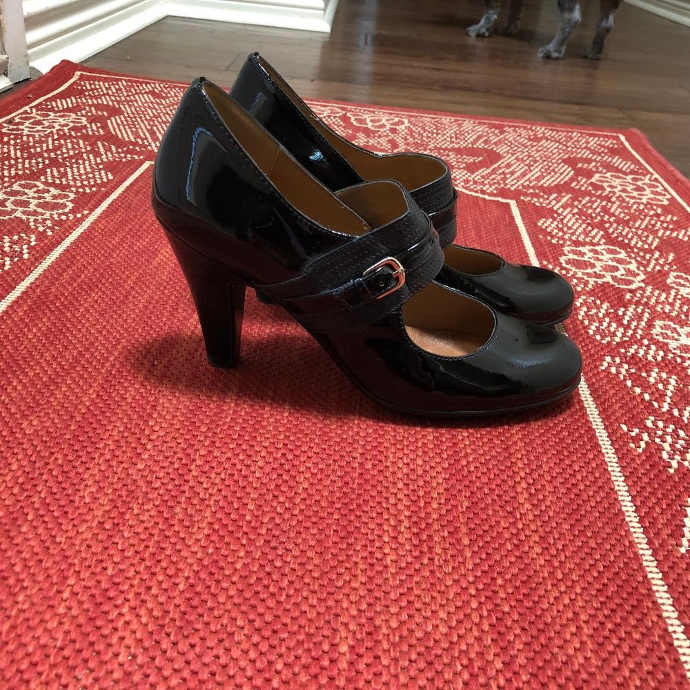 Black Sofft patent leather heels